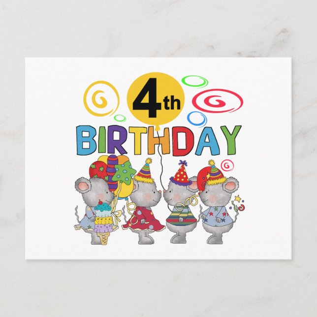 Mice 4th Birthday T-shirts and Gifts Postcard (Front)