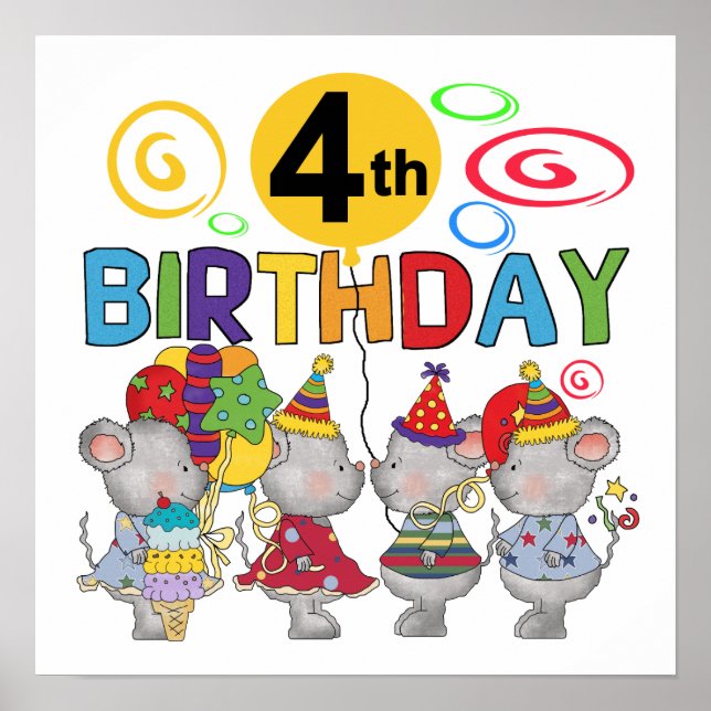 Mice 4th Birthday T-shirts and Gifts Poster (Front)