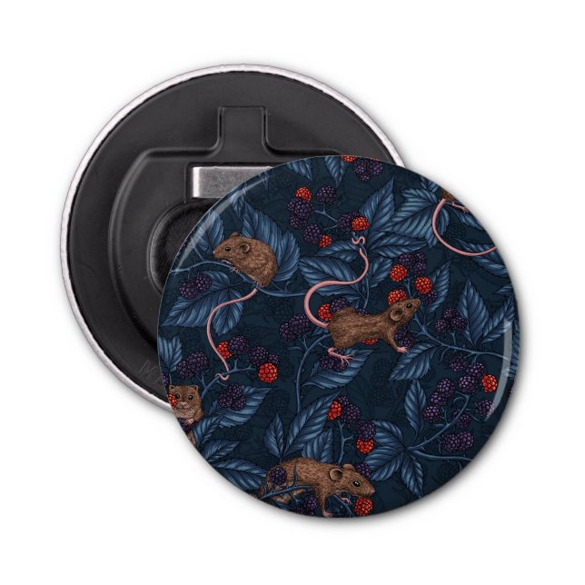 Mice and blackberries on navy bottle opener (Front)