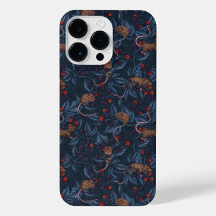 Mice and blackberries on navy iPhone 14 pro max case