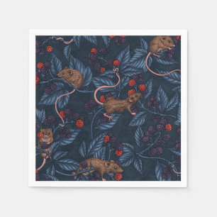 Mice and blackberries on navy napkin