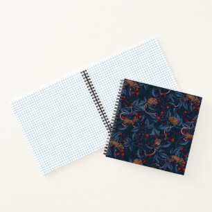 Mice and blackberries on navy notebook