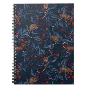 Mice and blackberries on navy notebook