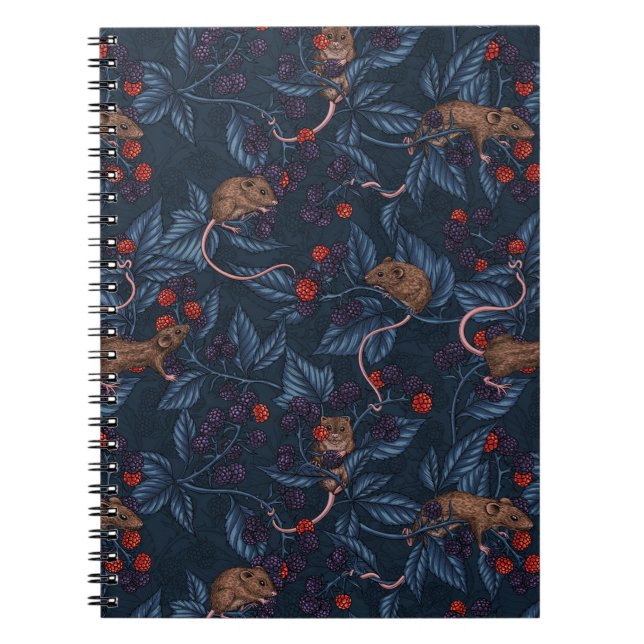 Mice and blackberries on navy notebook (Front)