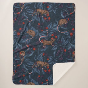 Mice and blackberries on navy sherpa blanket