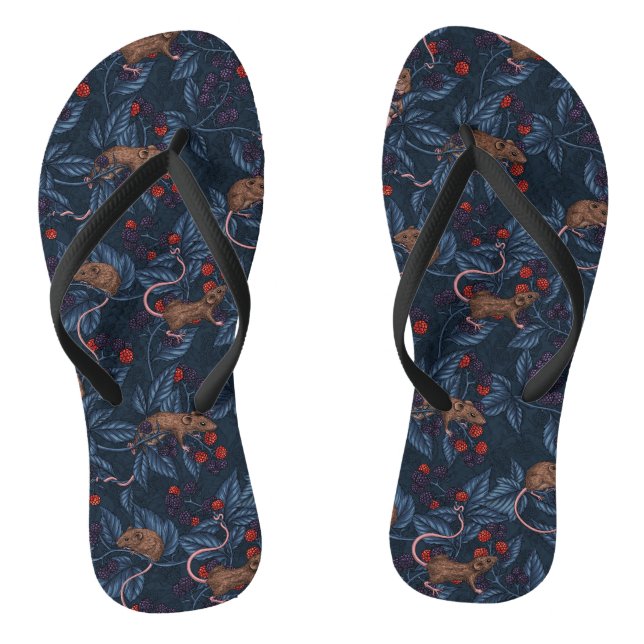 Mice and blackberries on navy thongs (Footbed)