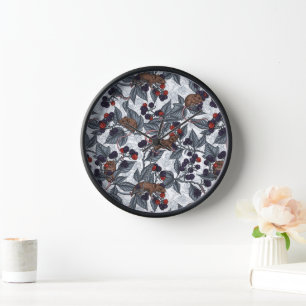 Mice and blackberries on white clock