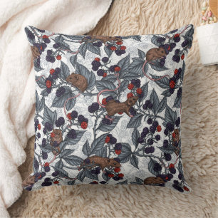 Mice and blackberries on white cushion