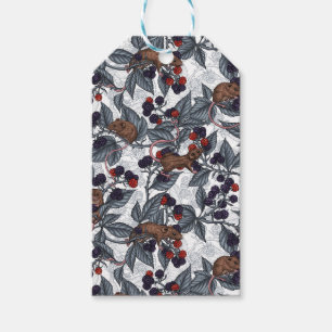 Mice and blackberries on white gift tags