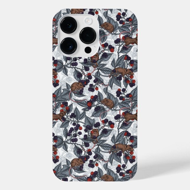 Mice and blackberries on white iPhone case (Back)