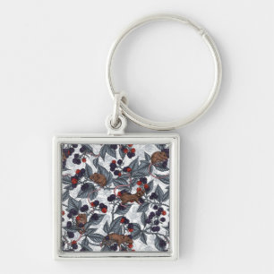 Mice and blackberries on white key ring