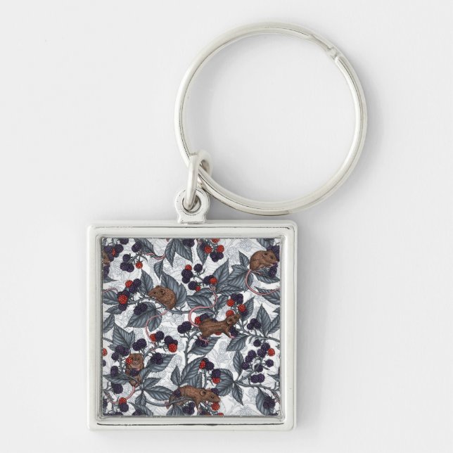 Mice and blackberries on white key ring (Front)