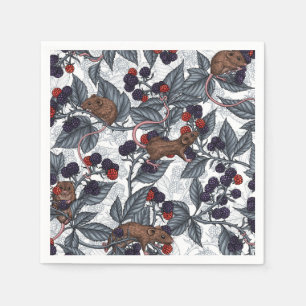 Mice and blackberries on white napkin