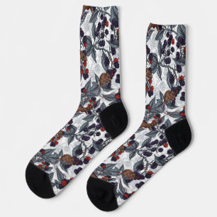 Mice and blackberries on white socks