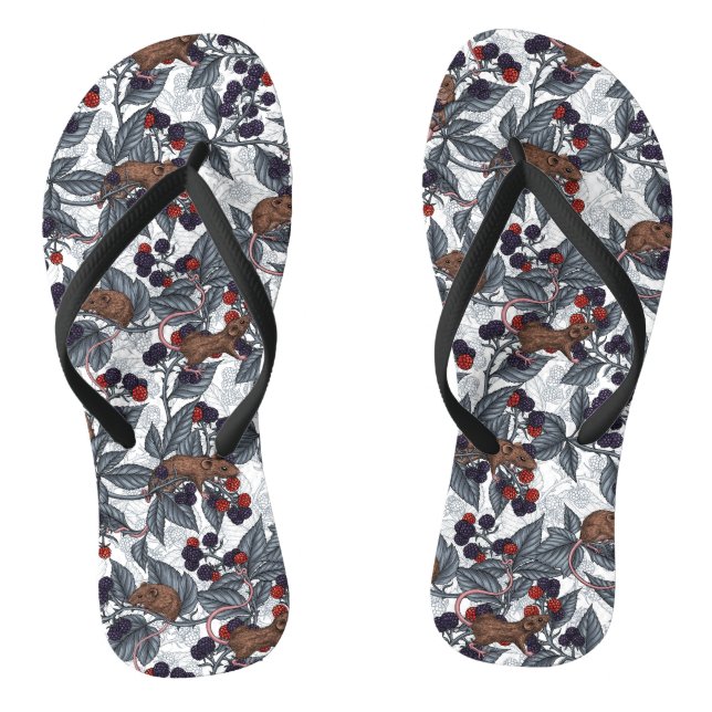 Mice and blackberries on white thongs (Footbed)