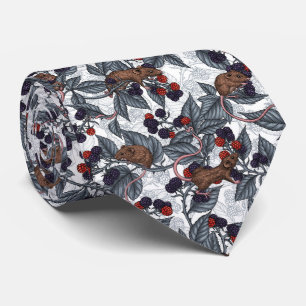 Mice and blackberries on white tie