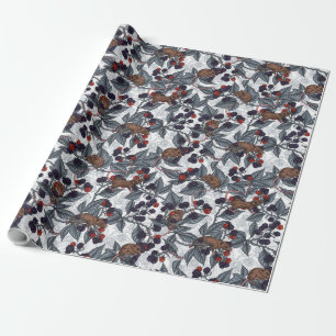 Mice and blackberries on white wrapping paper