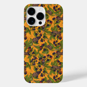 Mice and blackberries on yellow iPhone 14 pro max case