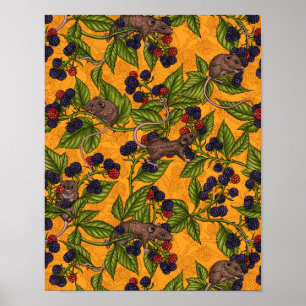 Mice and blackberries on yellow poster