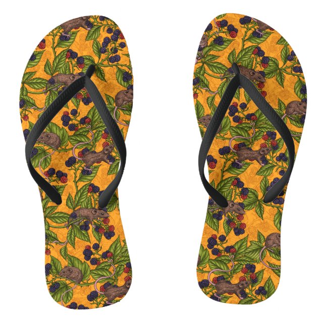 Mice and blackberries on yellow thongs (Footbed)