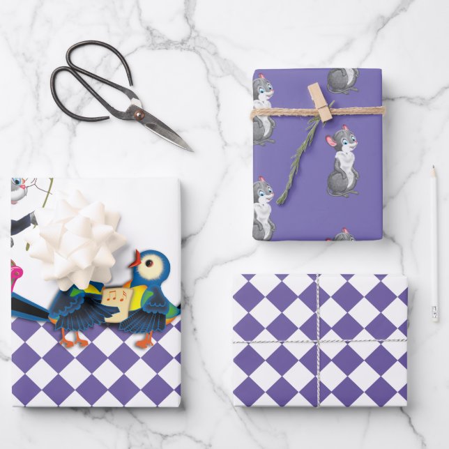 Mice and squirrels play a concert wrapping paper sheet (Front)