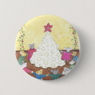 Mice around a Cheese Christmas Tree 6 Cm Round Badge