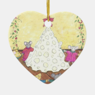 Mice around a Cheese Christmas Tree Ceramic Ornament