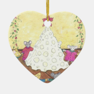 Mice around a Cheese Christmas Tree Ceramic Ornament