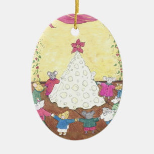 Mice around a Cheese Christmas Tree Ceramic Tree Decoration