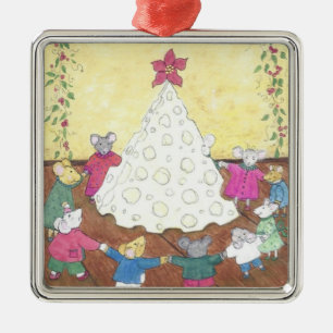 Mice around a Cheese Christmas Tree Metal Ornament