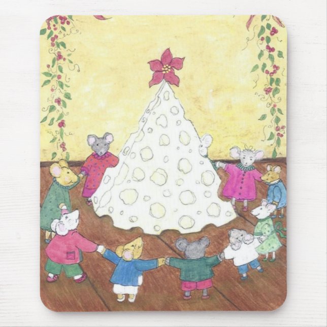 Mice around a Cheese Christmas Tree Mouse Pad (Front)