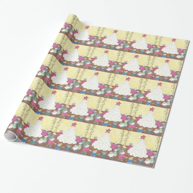 Mice around a Cheese Christmas Tree Wrapping Paper (Unrolled)