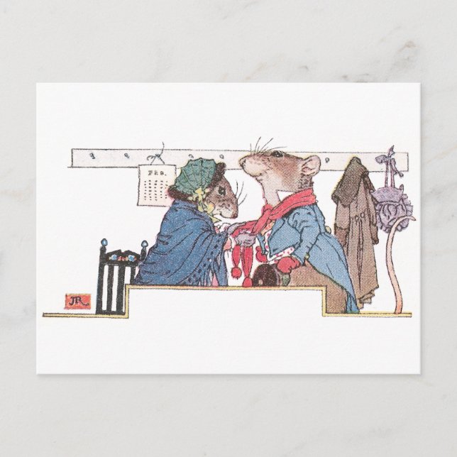 Mice Bundling Up for the Cold Postcard (Front)