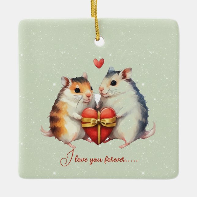  Mice Couple I Love You Forever Valentine Ceramic Ornament (Front)