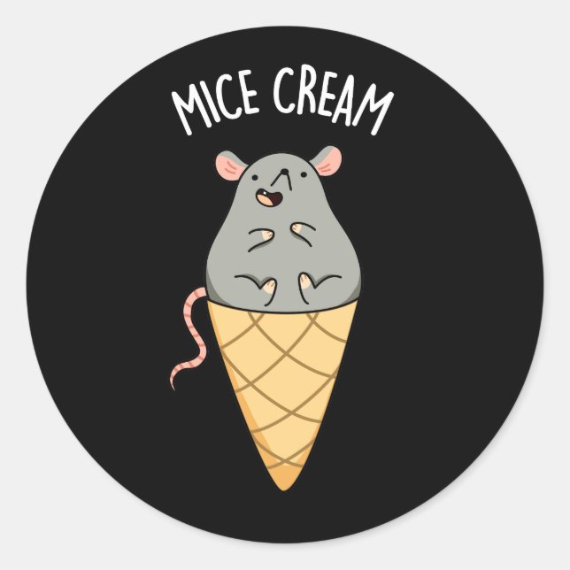 Mice Cream Funny Ice Cream Pun Dark BG Classic Round Sticker (Front)