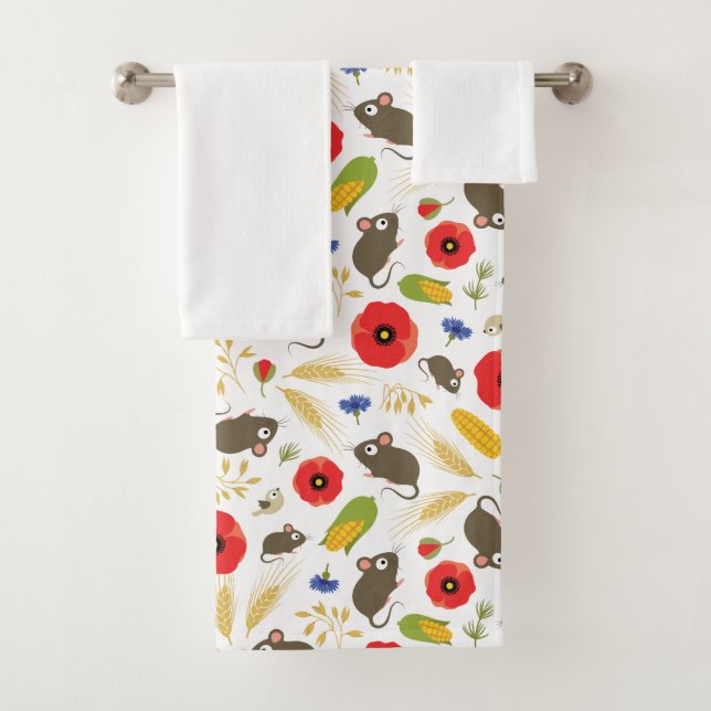 Mice in Grain Field Bath Towel Set (Insitu)