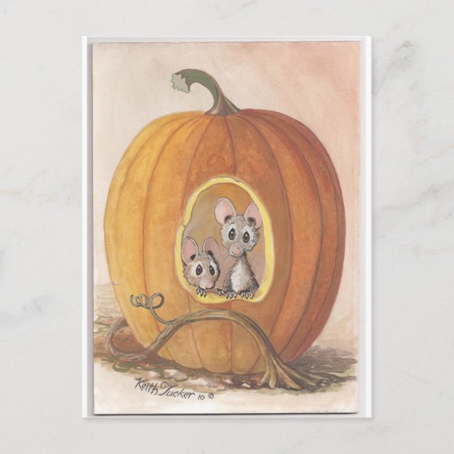 mice inside pumpkin postcard (Front)