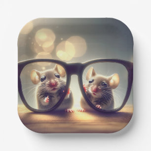 Mice Looking Through Big Glasses Paper Plate