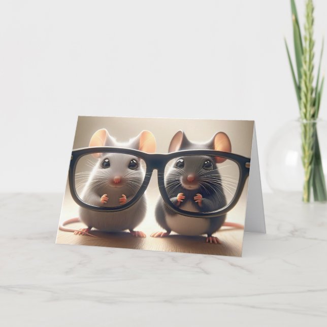 Mice Looking Through Glasses Birthday Humour Card (Front)