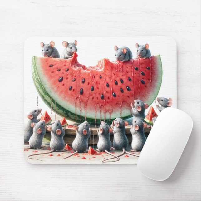 Mice On a Juicy Watermelon Wedge Mouse Pad (With Mouse)