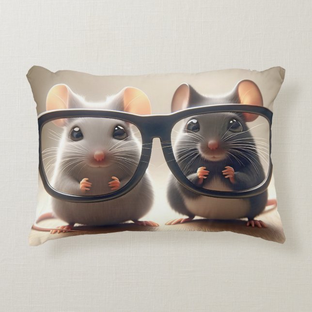 Mice Peering From Behind Black Eyeglasses Decorative Cushion (Front)
