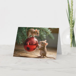 Mice Playing With a Christmas Ornament Holiday Card
