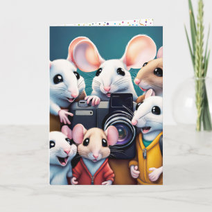 Mice Posing With A Camera For Birthday Card