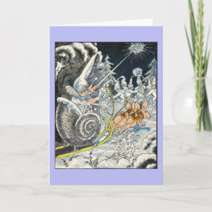 Mice Pulling Snail Shell Sleigh Holiday Card