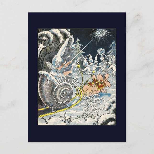 Mice Pulling Snail Shell Sleigh Postcard (Front)