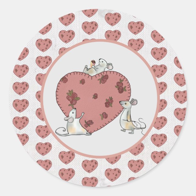Mice sew hearts classic round sticker (Front)