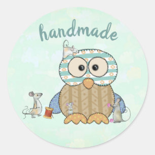 Mice sew owl classic round sticker