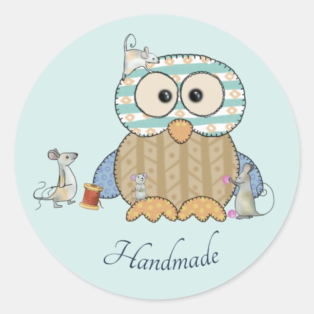 Mice sew owl classic round sticker (Front)