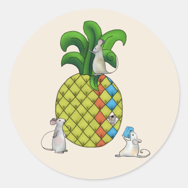 Mice sew pineapples classic round sticker (Front)