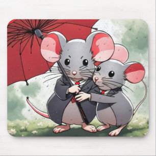 Mice Under a Red Umbrella Mouse Pad